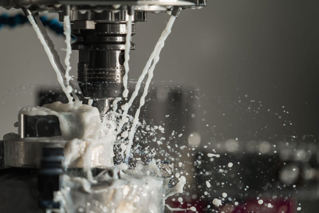 CNC milling with coolant spray